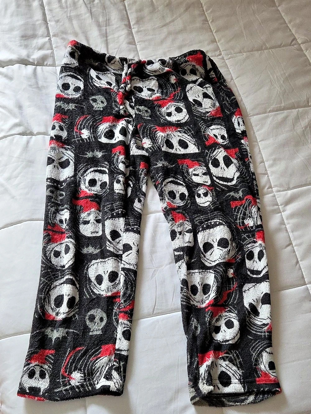 Skull Print PJ Fleece Leggings in Black & Red